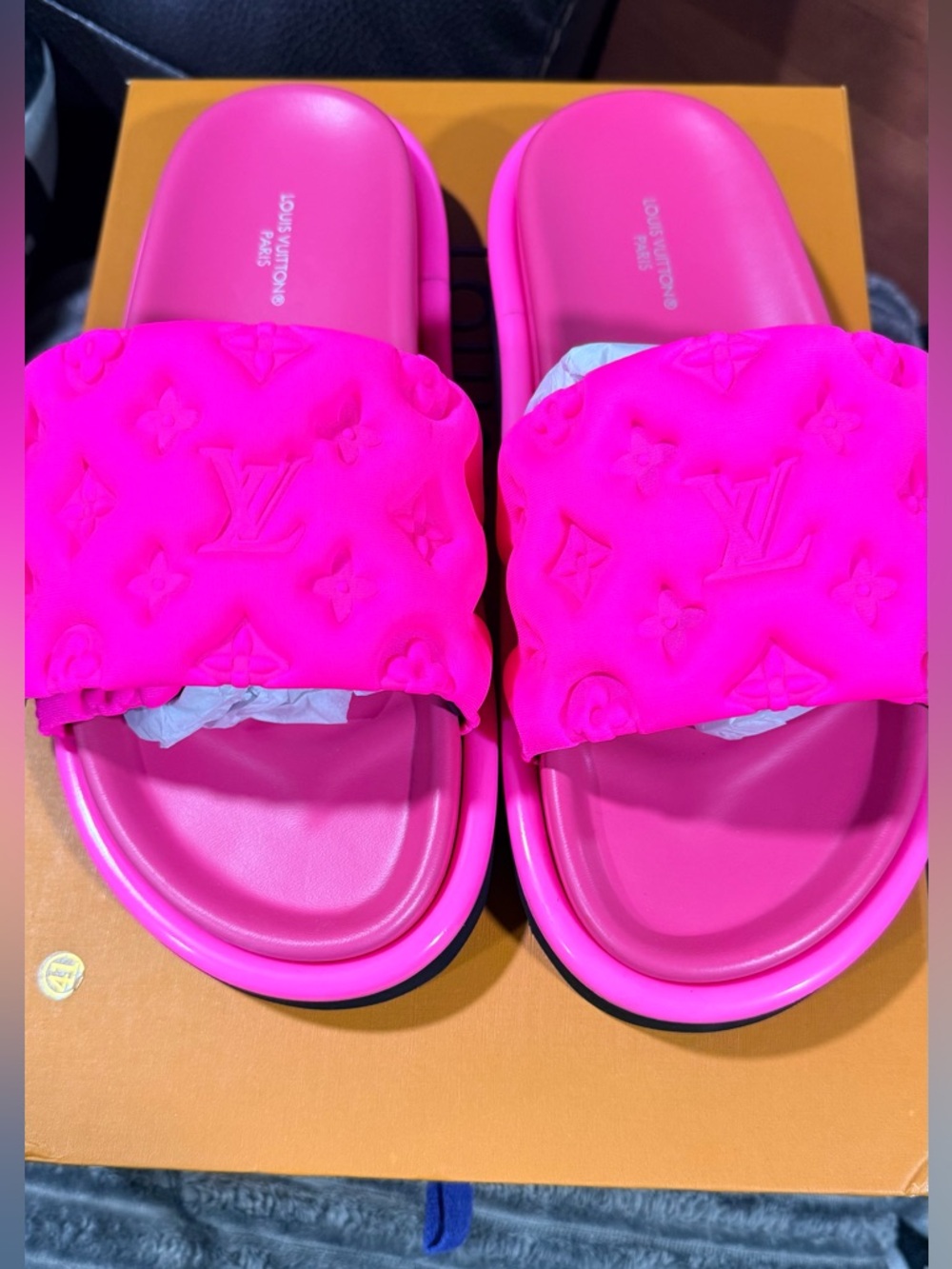 Hot Pink Quilted Monogram Slide Sandals